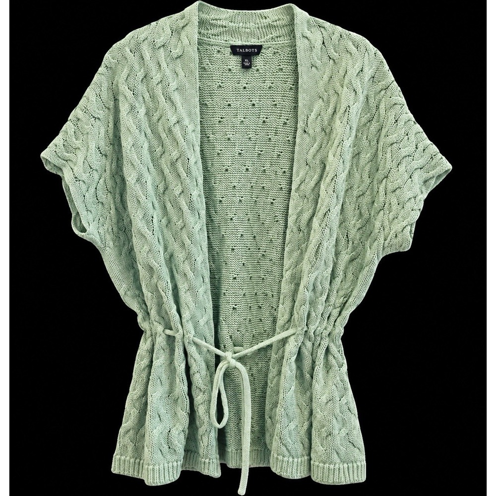 Talbots Women's Cardigan Sweater Vest With Drawstring Belt Green Size XL - Picture 3 of 6